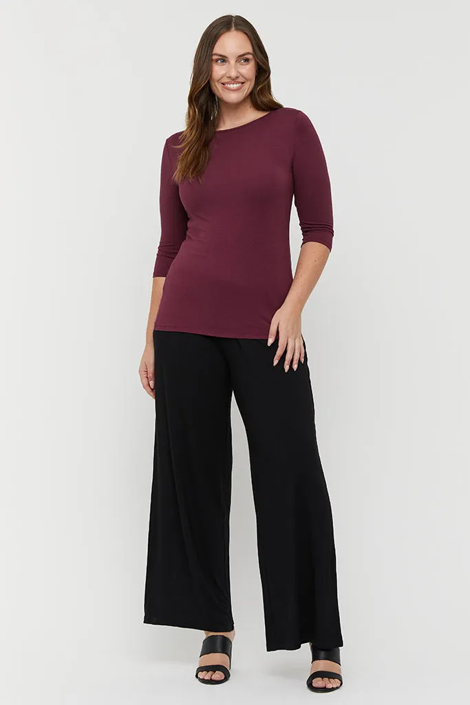 Ada Bamboo Boat Neck Top - Burgundy