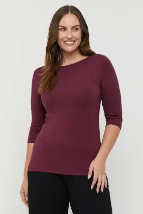 Ada Bamboo Boat Neck Top - Burgundy