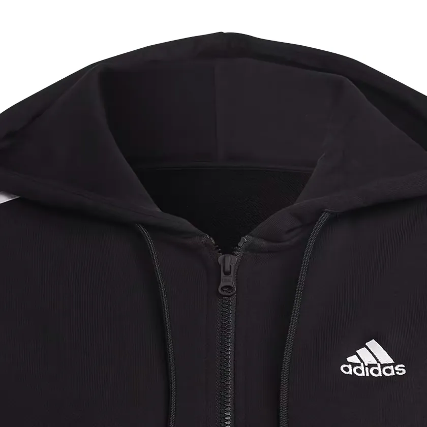 Adidas women's hooded sweatshirt with 3 stripes full zip in light cotton IC8769 black