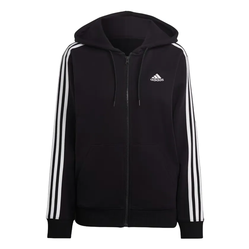 Adidas women's hooded sweatshirt with 3 stripes full zip in light cotton IC8769 black