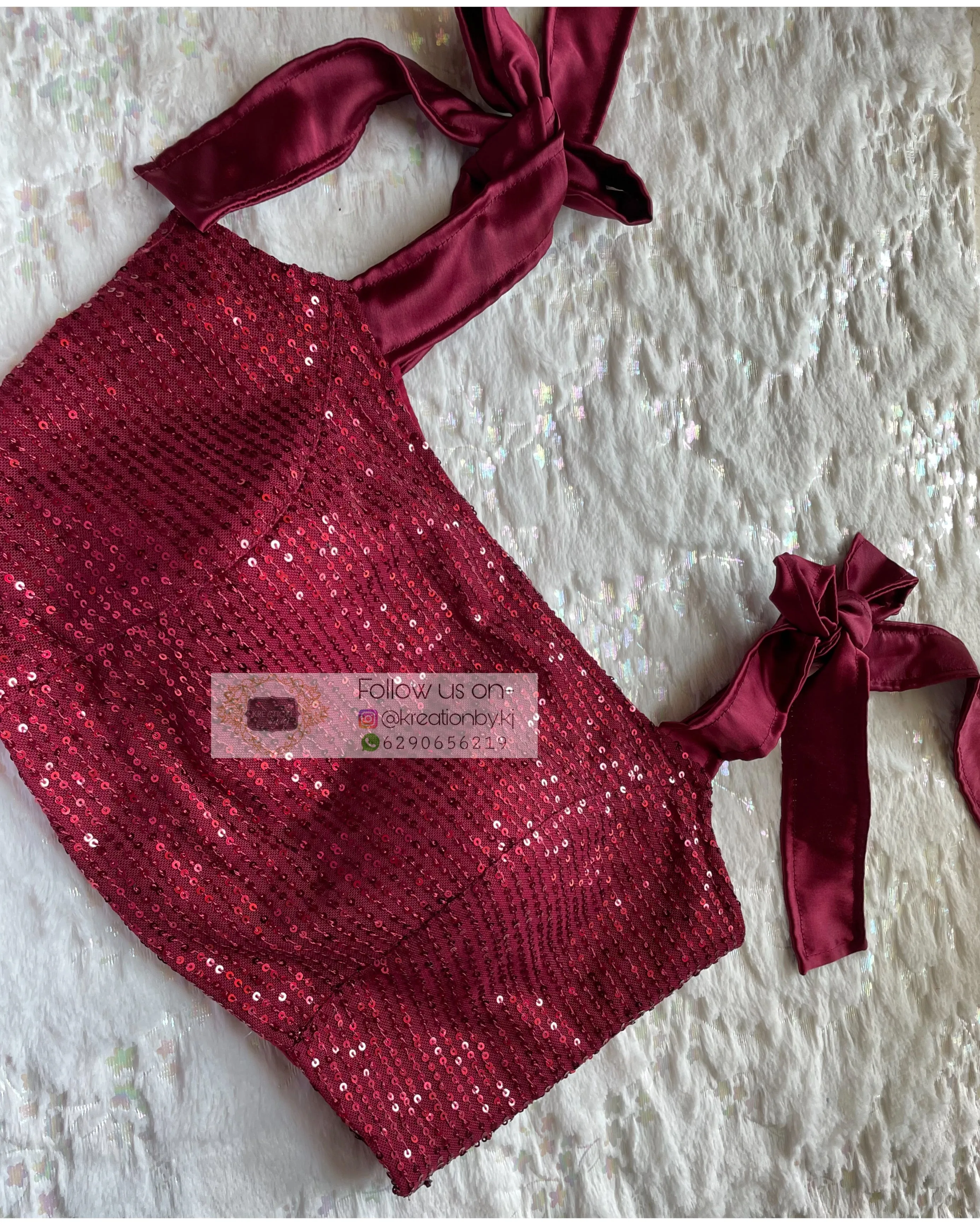 Alicia Maroon Sequins Crop Top