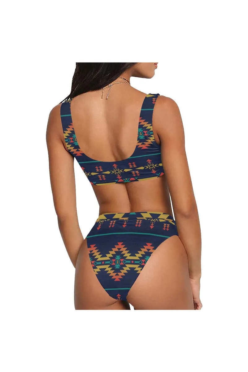 Aztec Sport Top & High-Waist Bikini Swimsuit