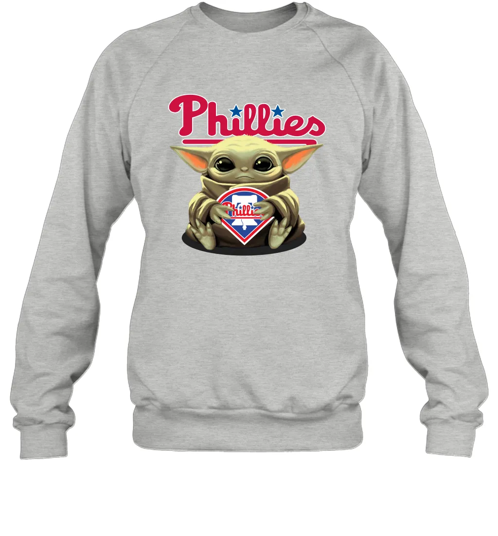 Baby Yoda Hugs Loves The Philadelphia Phillies Baseball Adult Sweatshirt