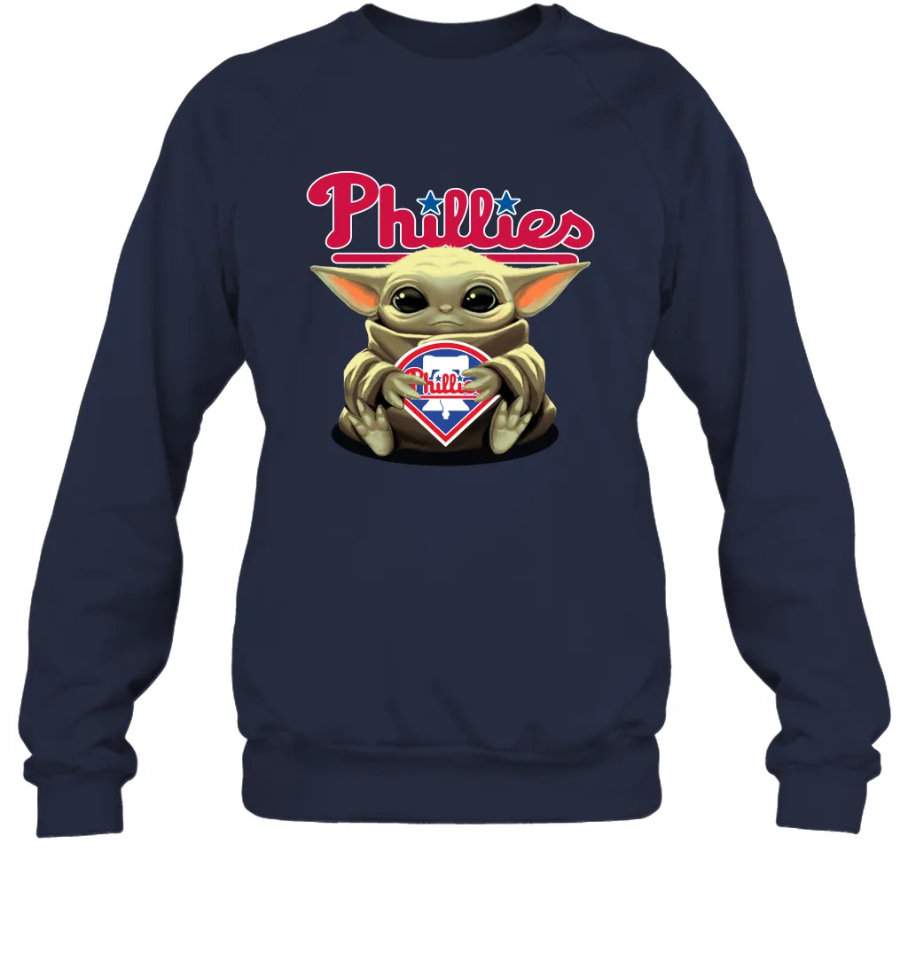 Baby Yoda Hugs Loves The Philadelphia Phillies Baseball Adult Sweatshirt