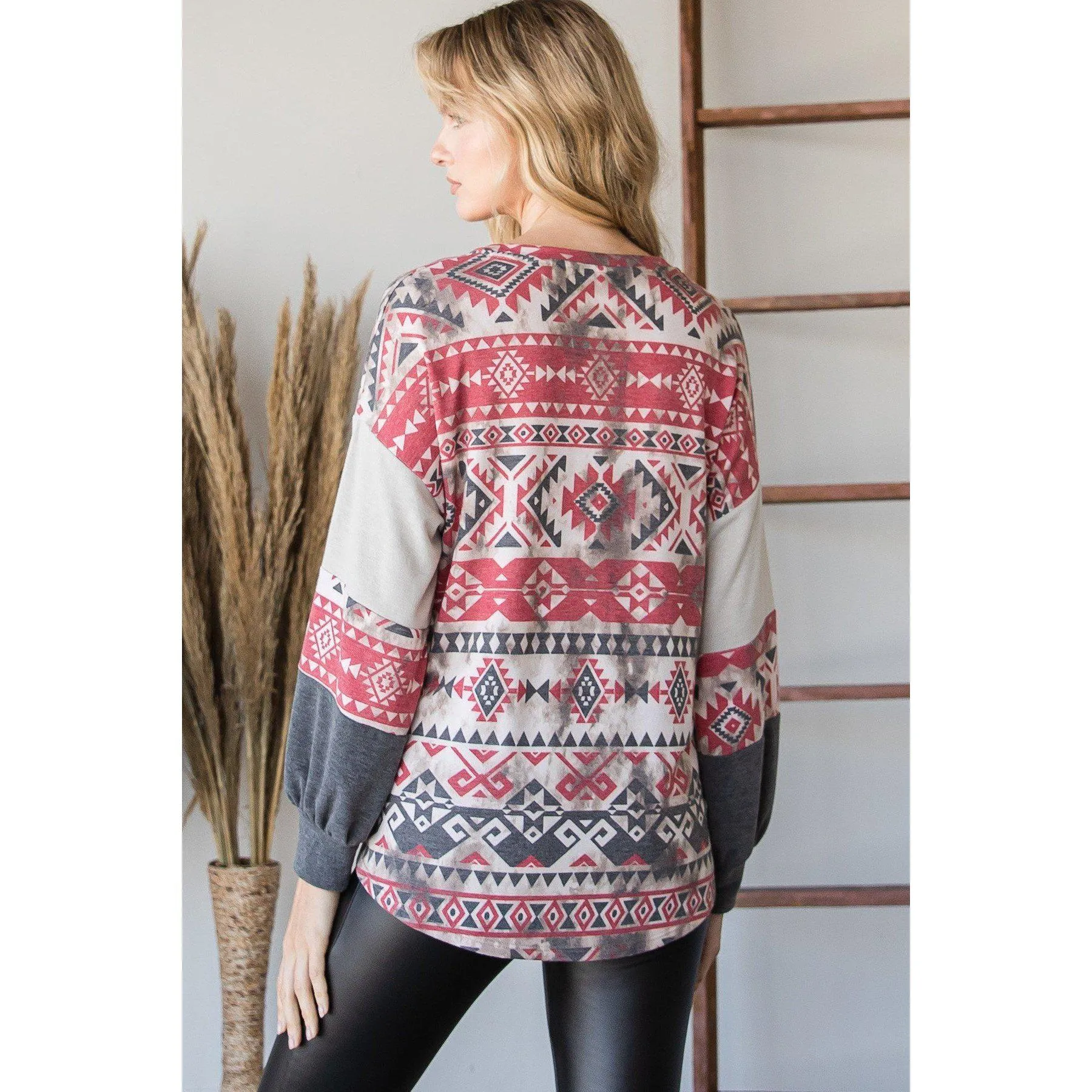 Beautiful Aztec Print Long Sleeve Sweater