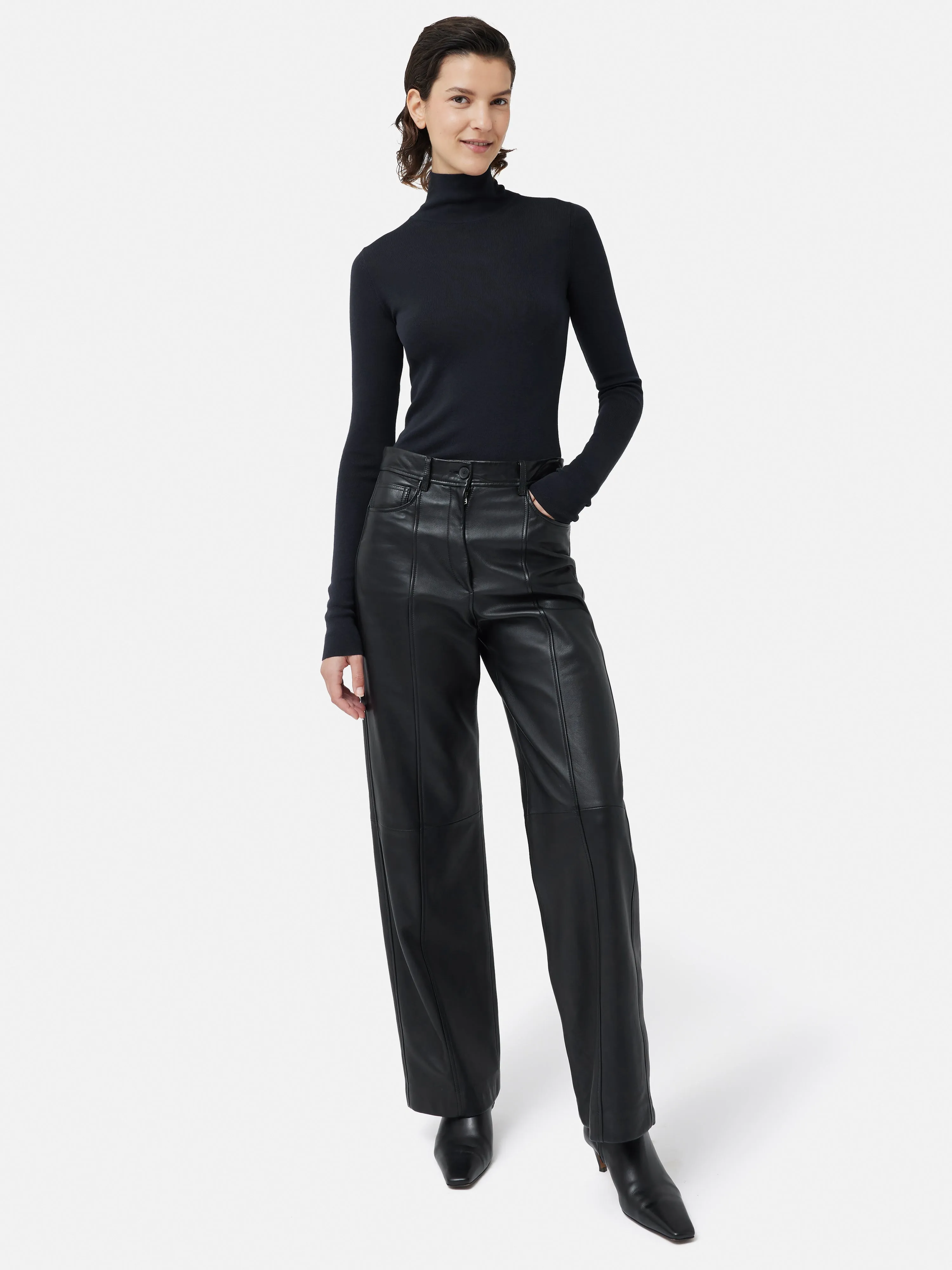 Beck Leather Wide Leg Trouser | Black