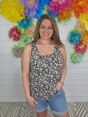 BLACK/CORAL FLORAL TANK TOP