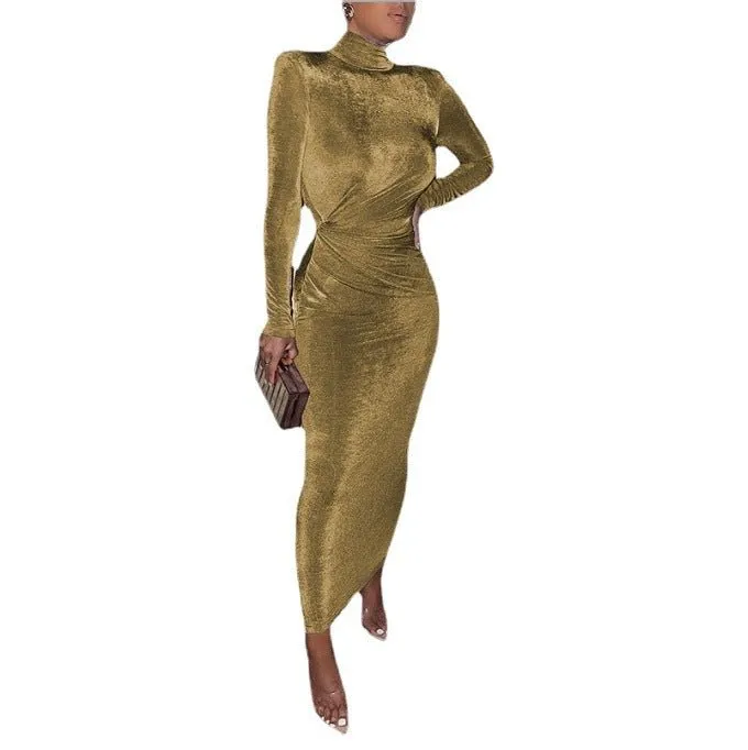 Body Con Long Sleeve Mock Neck Maxi Dress