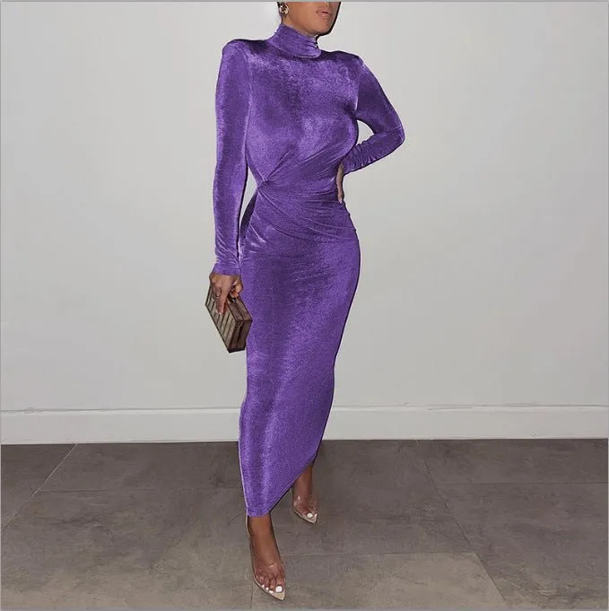 Body Con Long Sleeve Mock Neck Maxi Dress