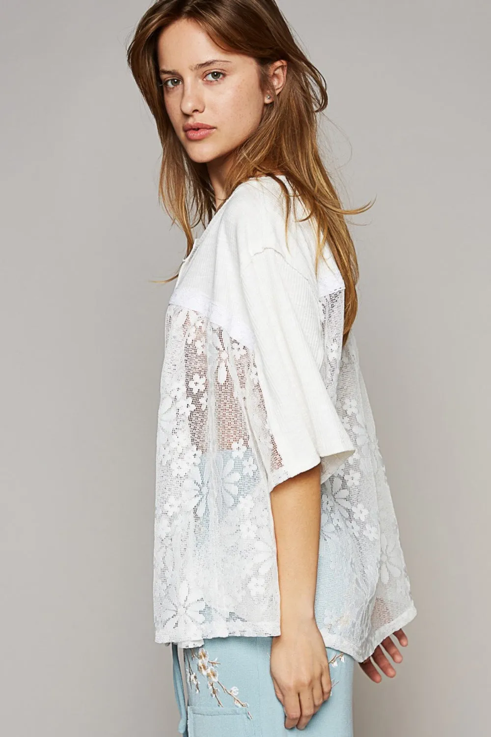 Bohemian Lace Blouse POL Round Neck Short Sleeve Lace Top