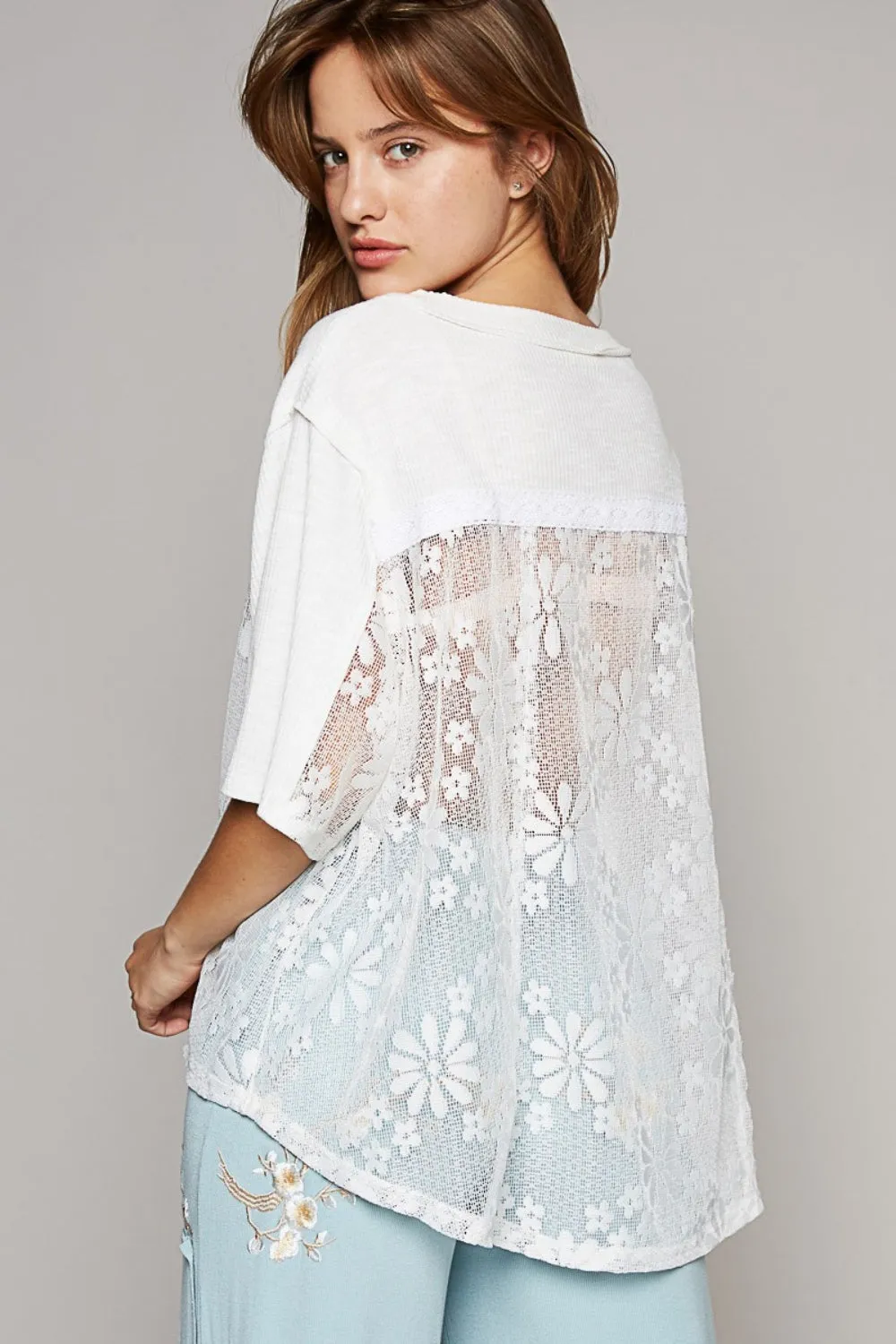 Bohemian Lace Blouse POL Round Neck Short Sleeve Lace Top