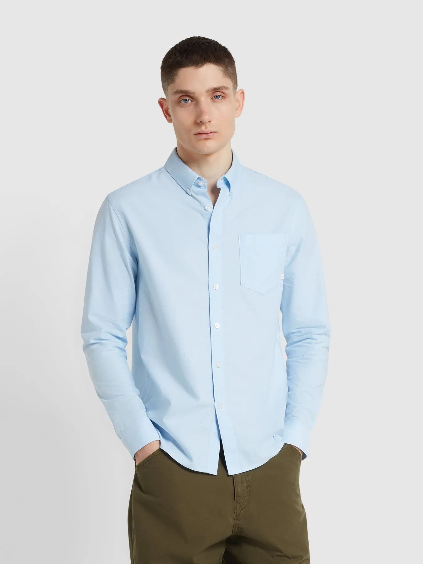 Brewer Casual Fit Organic Cotton Long Sleeve Shirt In Sky Blue