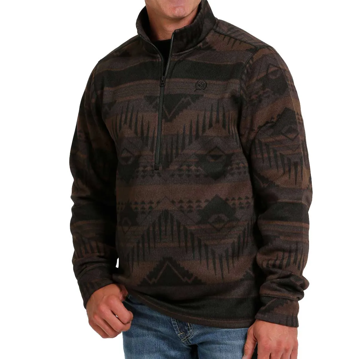 Cinch Men's 1/2 Zip Aztec Printed Pullover Sweater - Brown