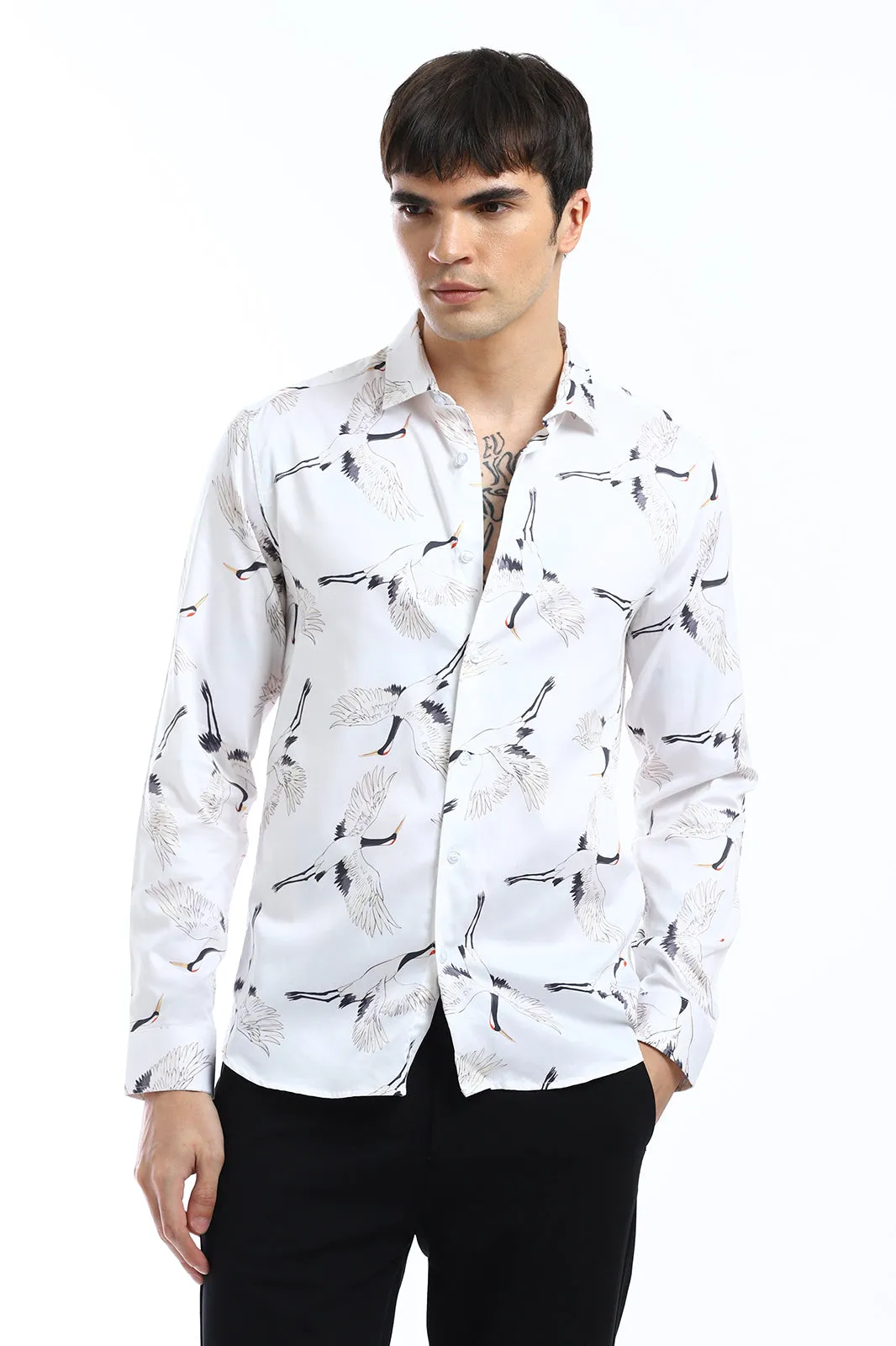 Crane Bird Print Shirt