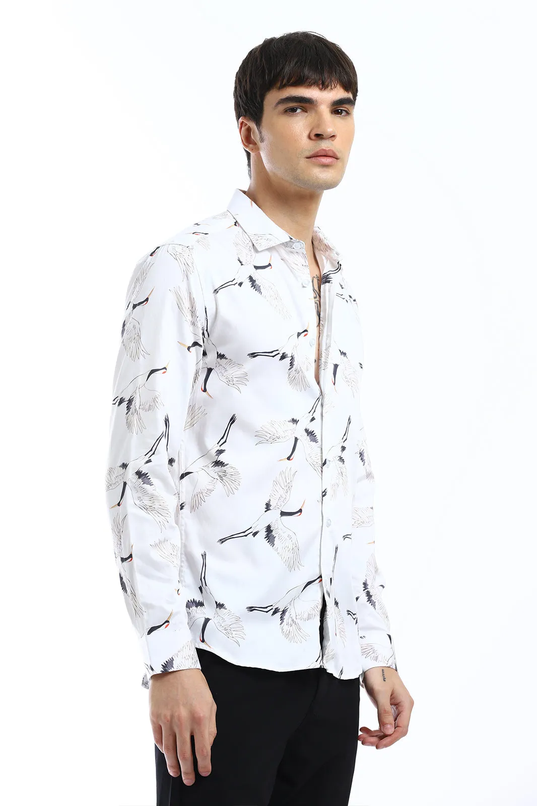 Crane Bird Print Shirt