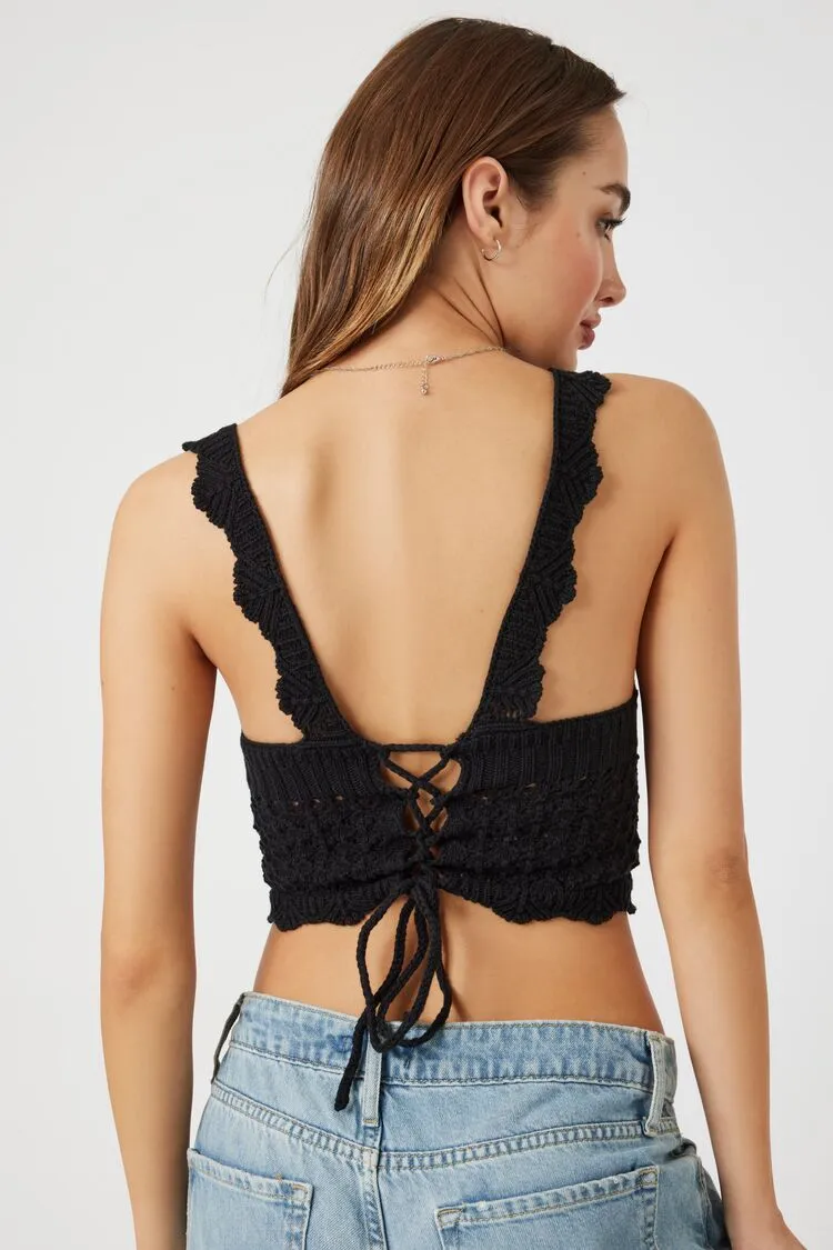 Crochet Lace-Up Crop Top