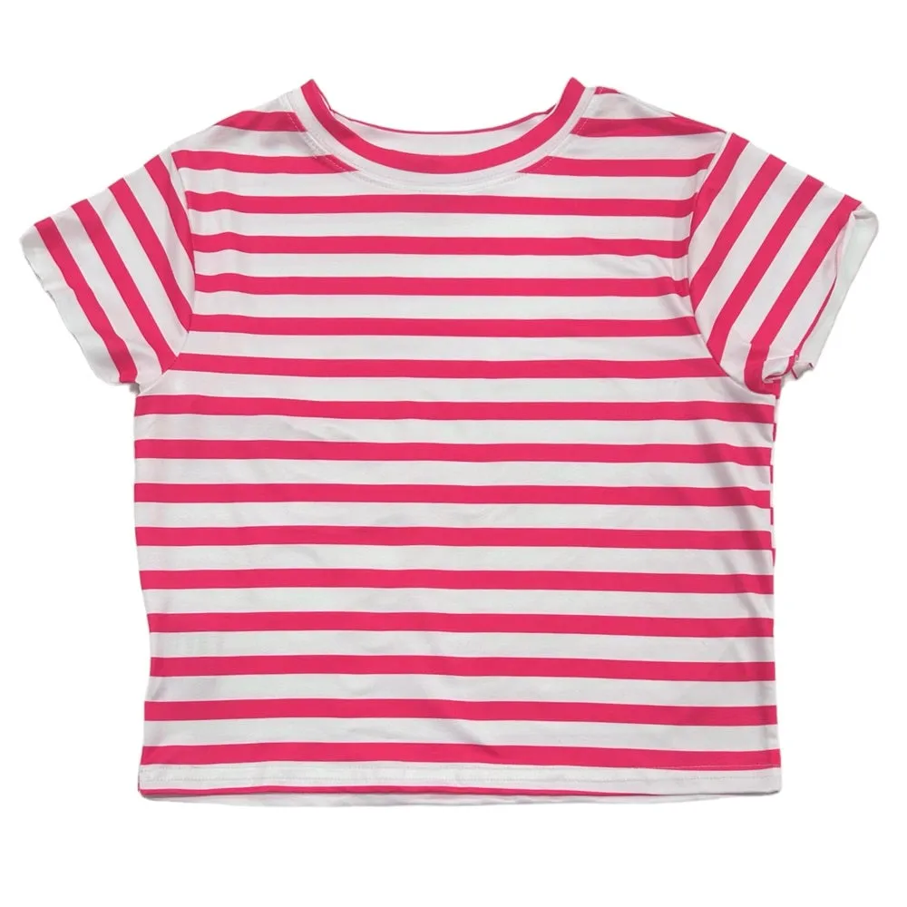 Crop Tee - Magenta Stripe