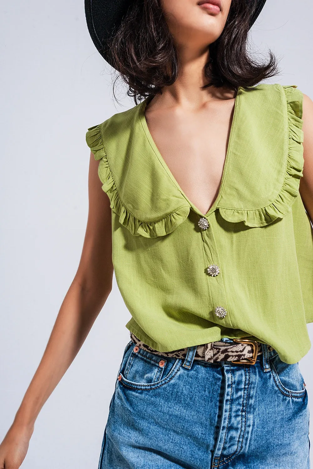 Crop Top with Bib Collar in Green