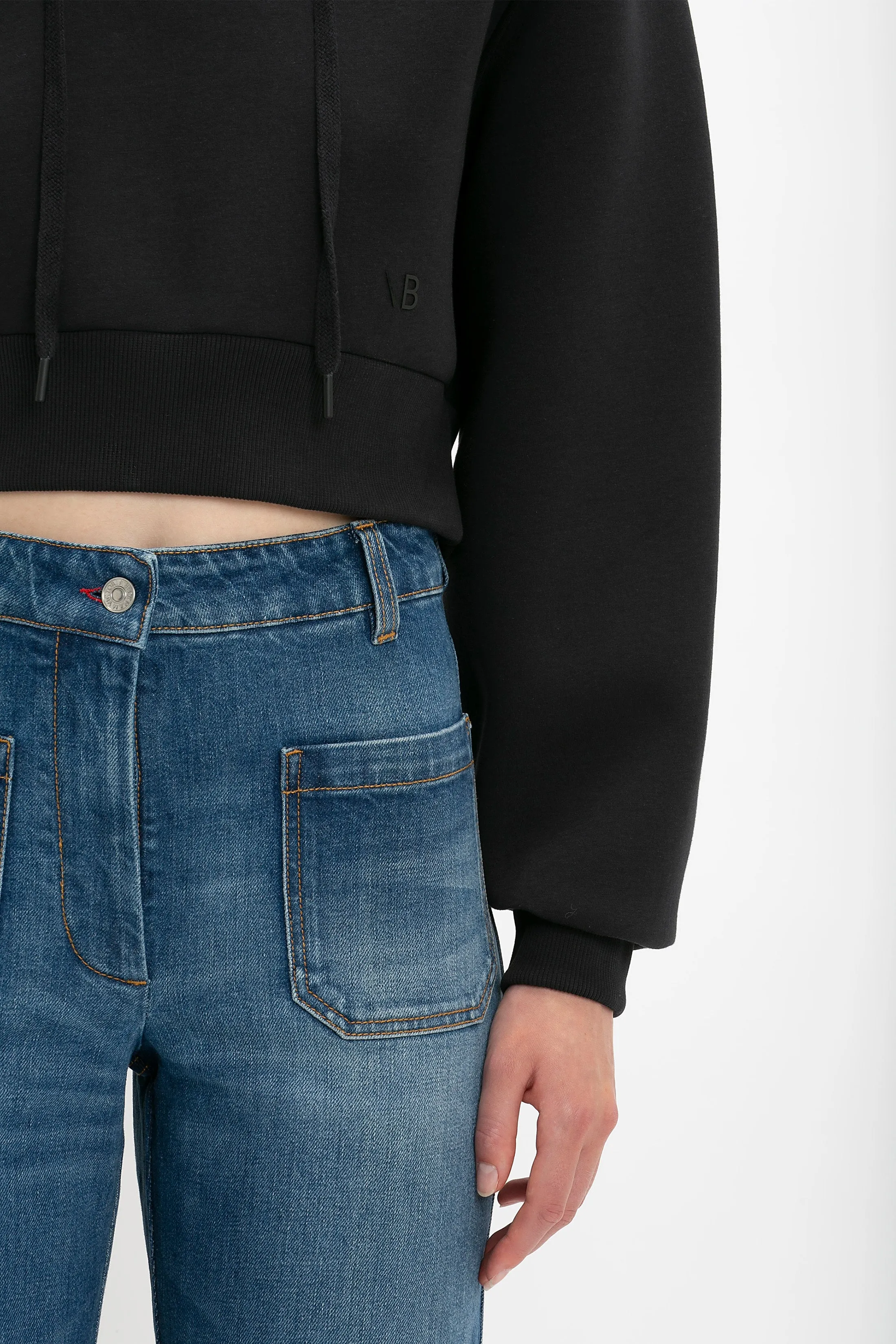 Cropped Neoprene Hoodie In Black