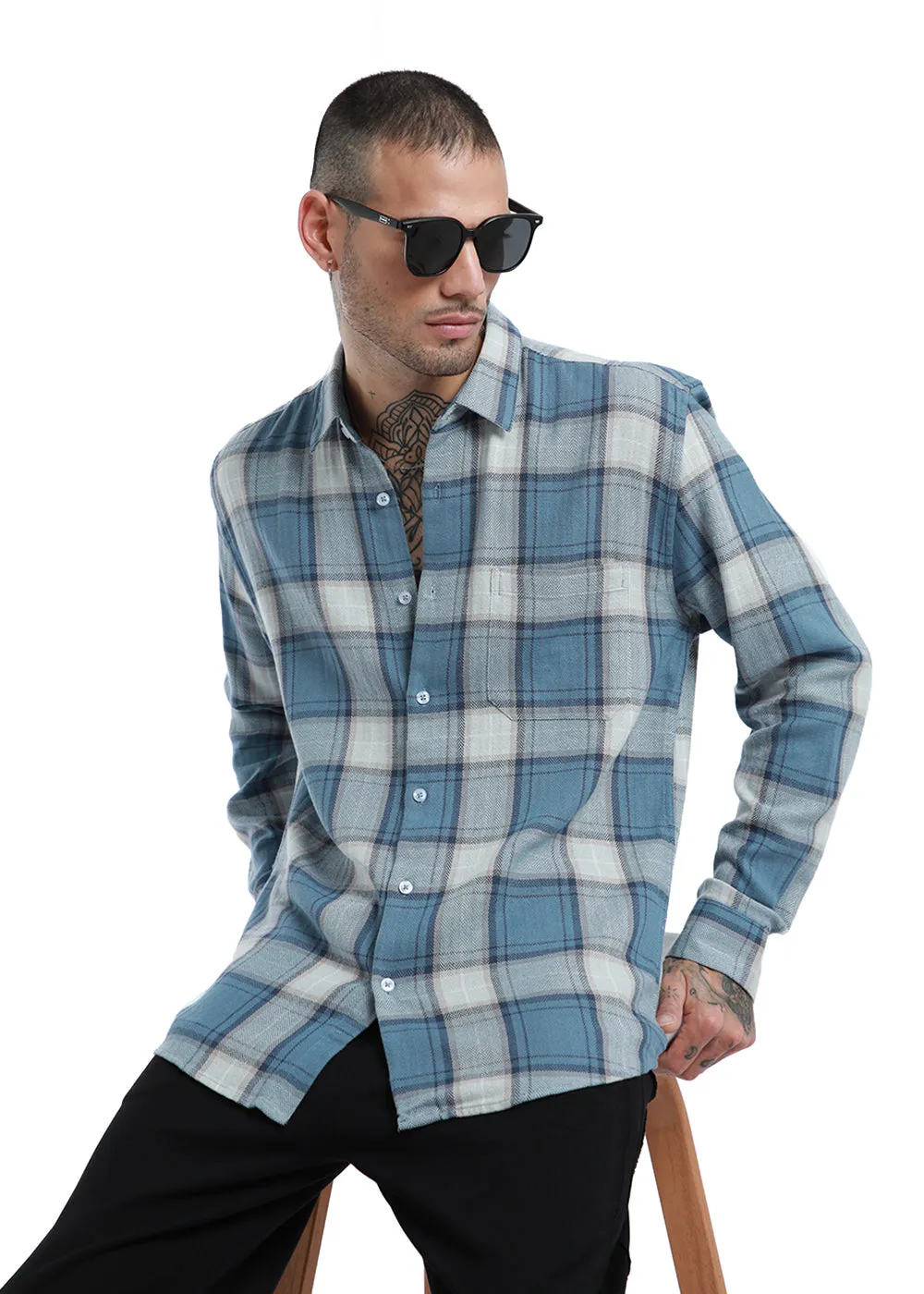 Dobby Colony Blue Check Shirt