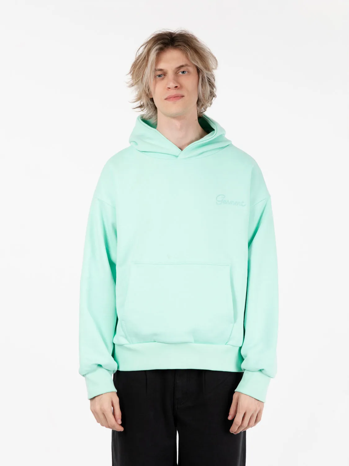 Double Layer embro hoodie viridian green