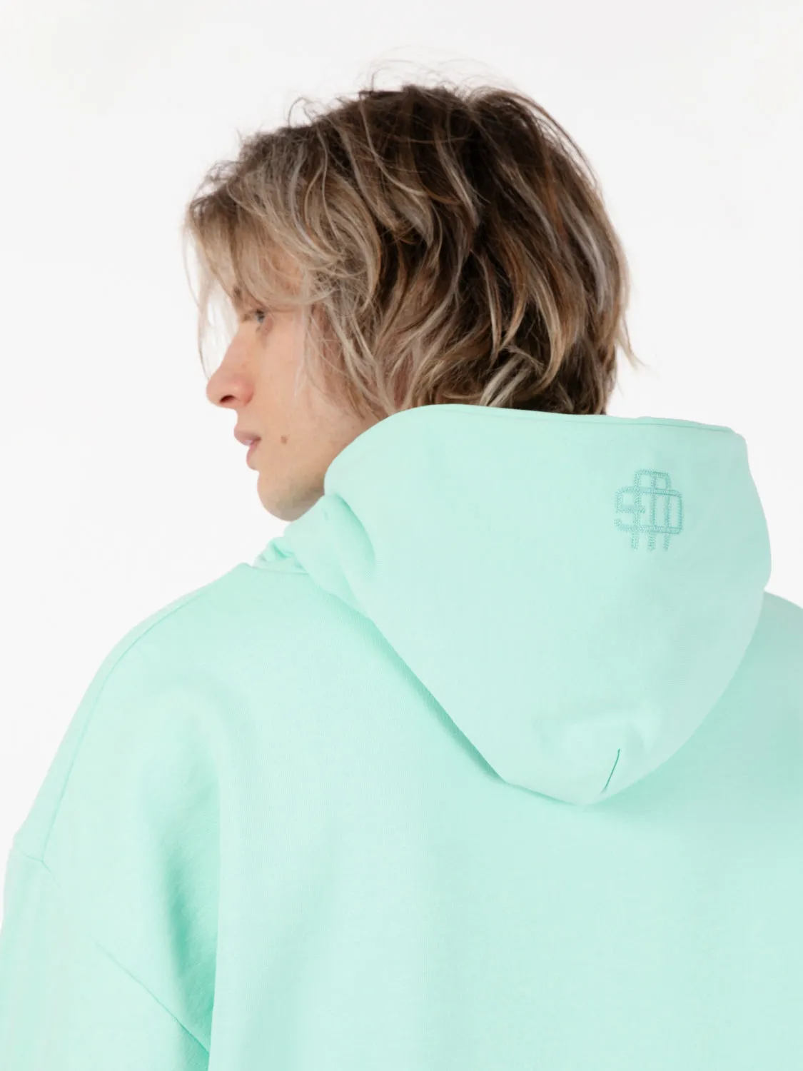 Double Layer embro hoodie viridian green