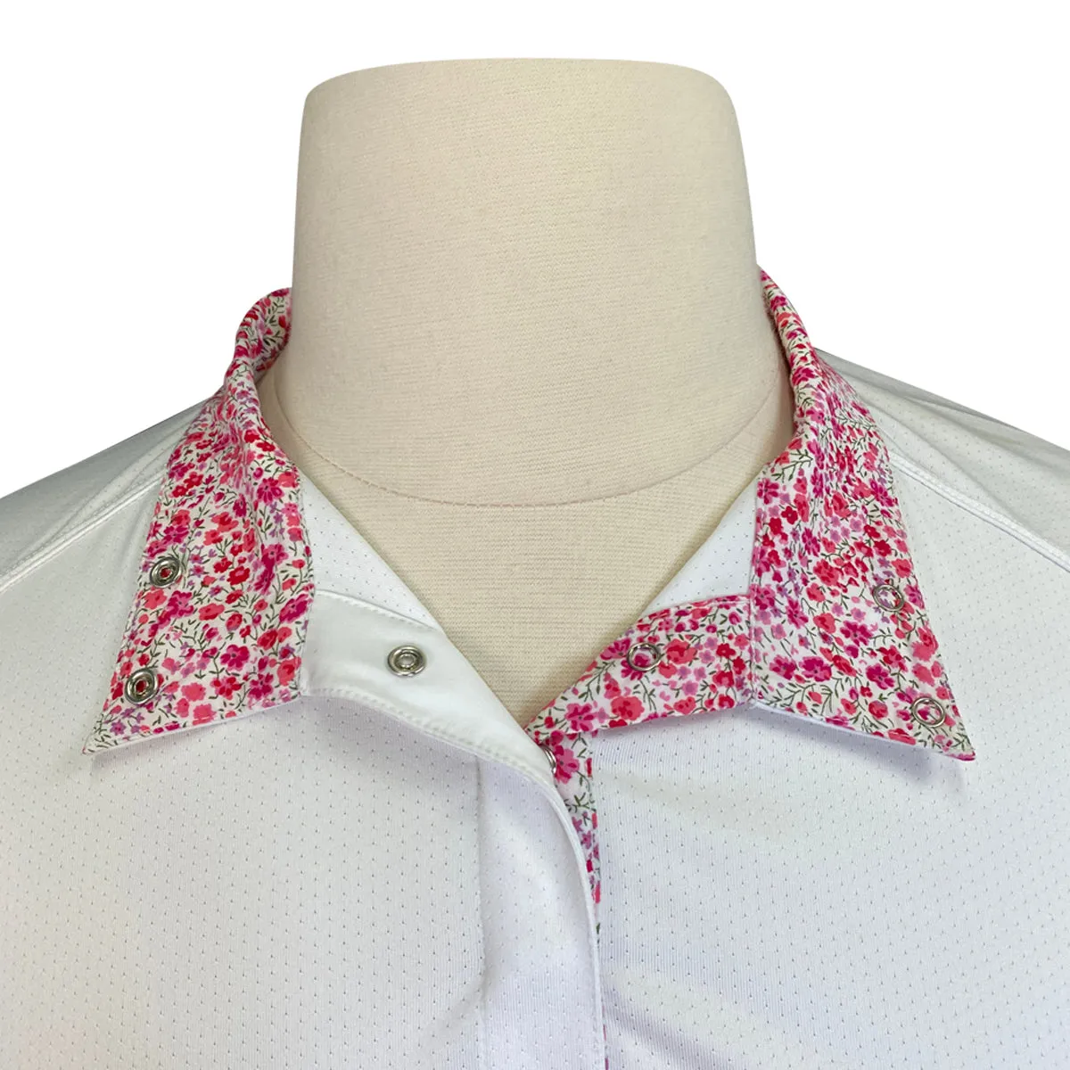 Dover Saddlery CoolBlast Show Shirt in White/Pink Flowers - Women's XL