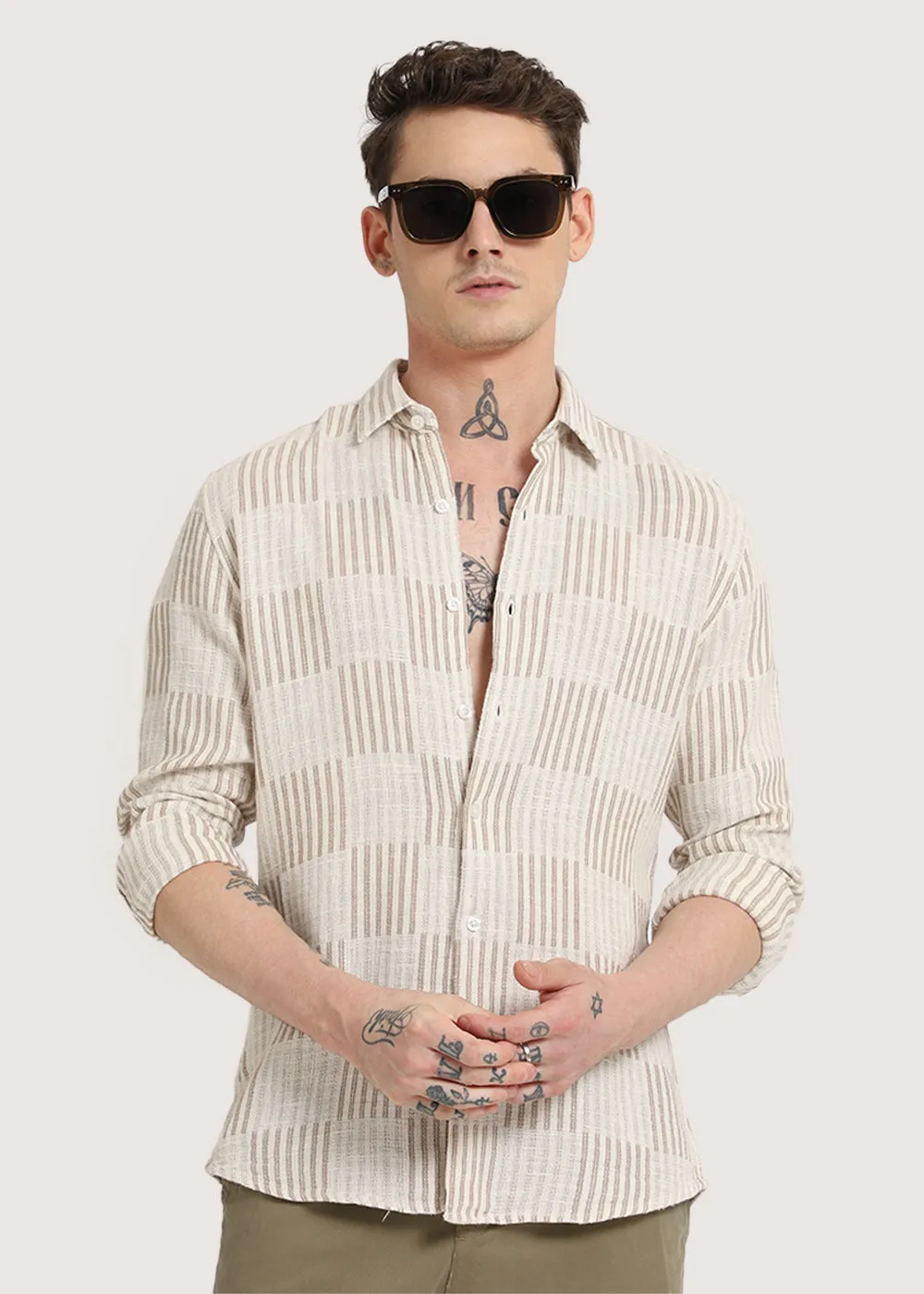 Dusty Brown Checker Textured Shirt