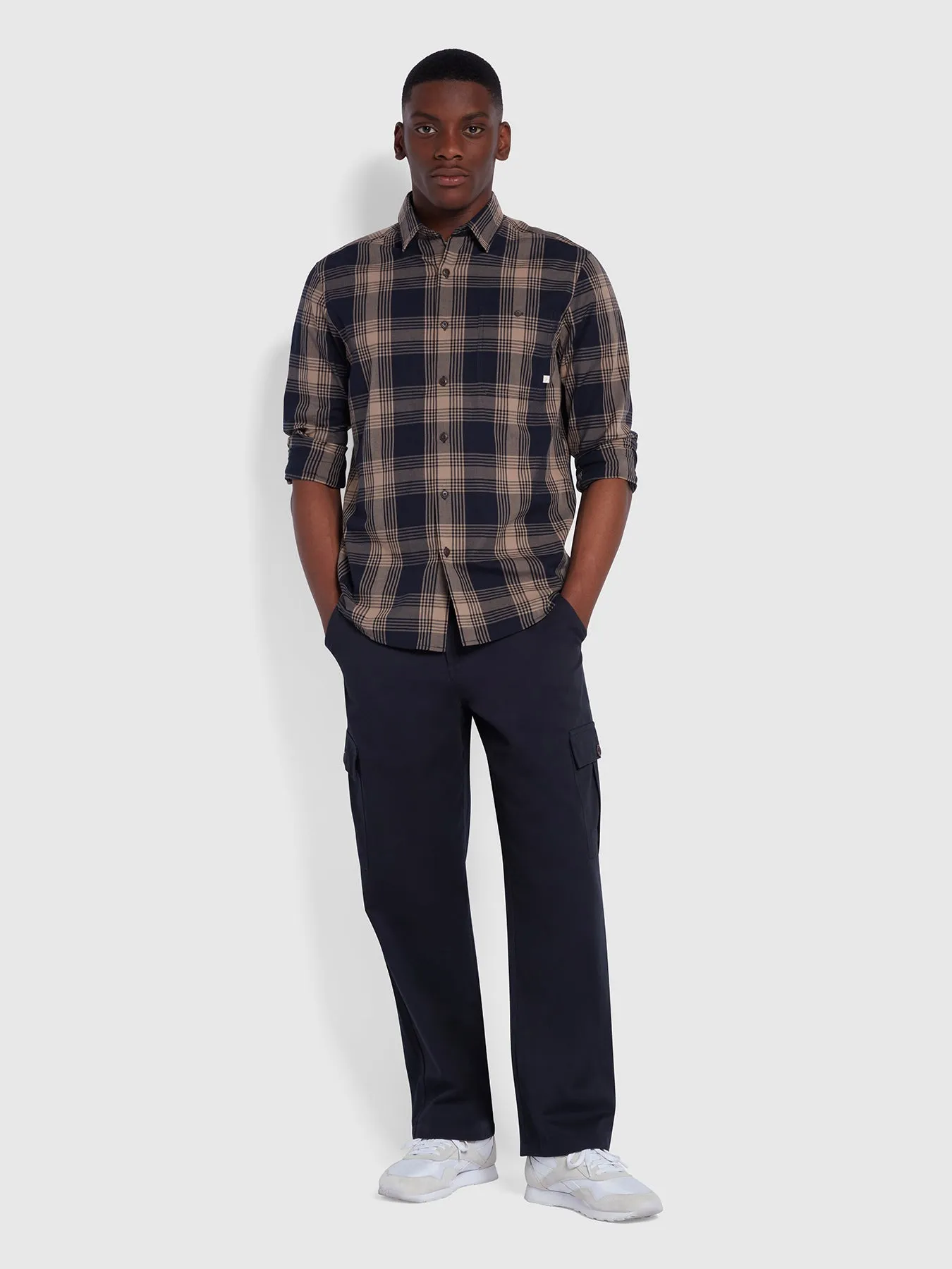 Garner Casual Fit Organic Cotton Check Shirt In True Navy