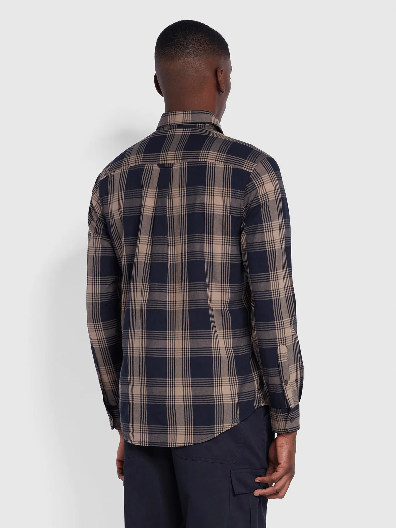 Garner Casual Fit Organic Cotton Check Shirt In True Navy