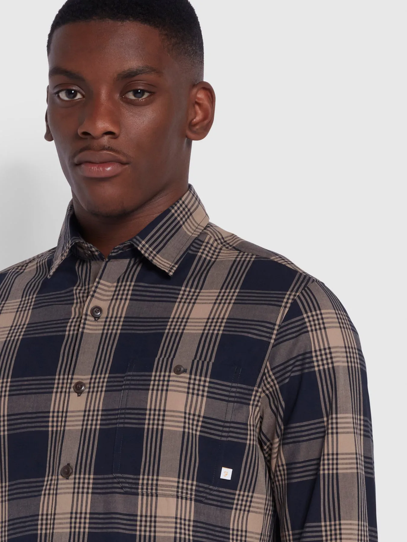 Garner Casual Fit Organic Cotton Check Shirt In True Navy