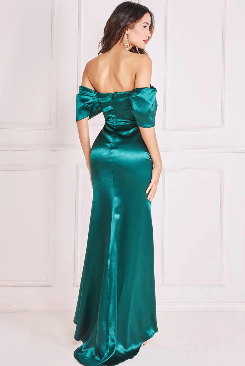 Goddiva Off Shoulder Satin Maxi With V Neck