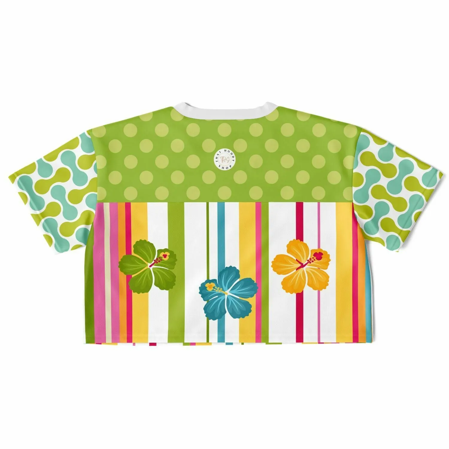 Green Anjou Pear Striped Floral Crop Jersey