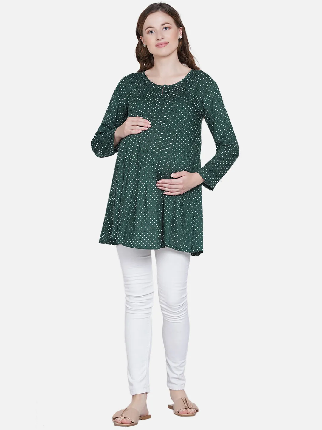 Green Polka Maternity and Nursing Top