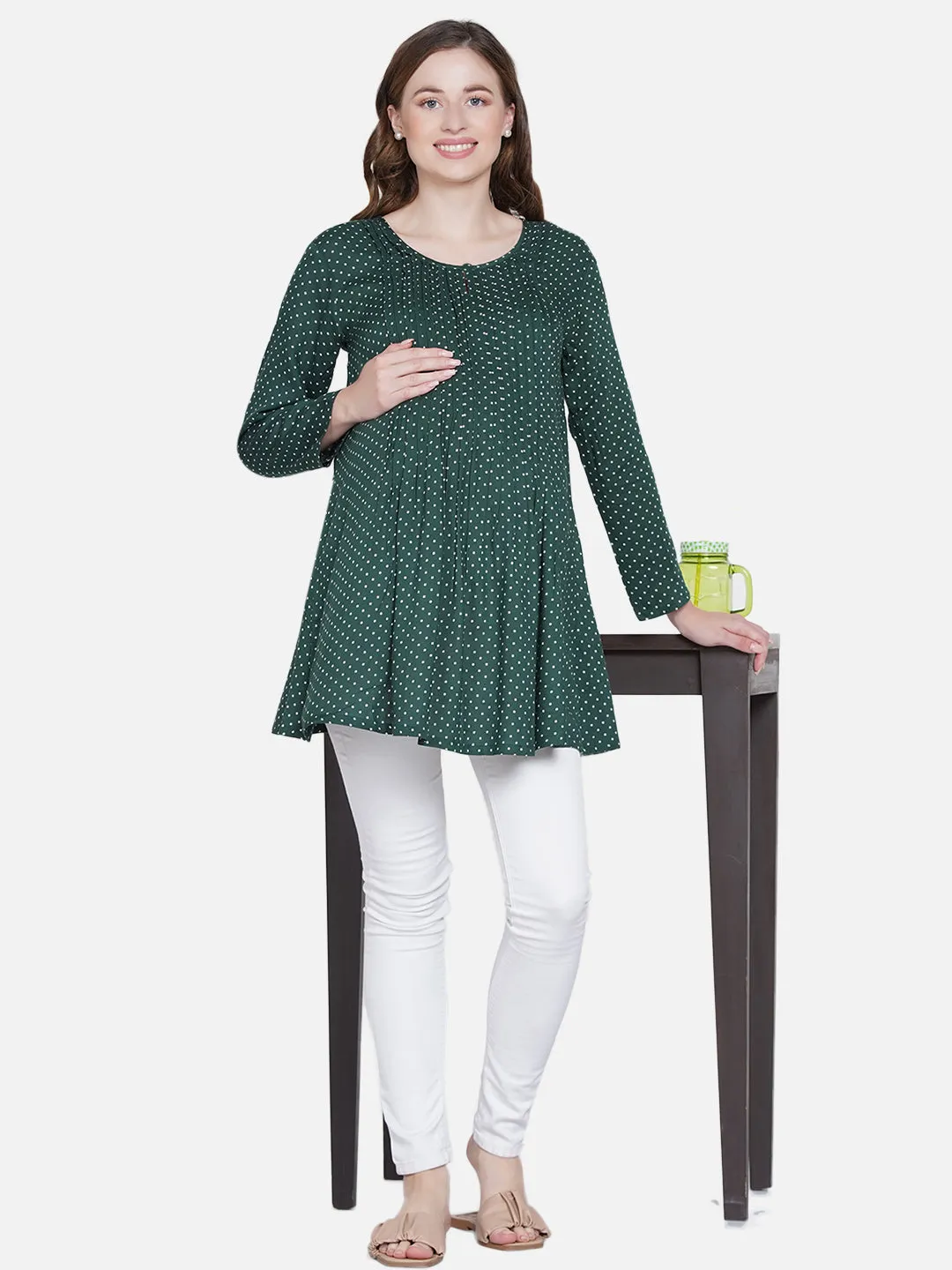 Green Polka Maternity and Nursing Top