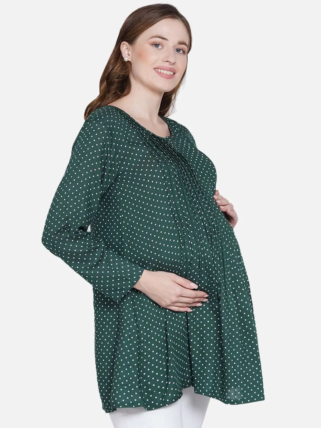 Green Polka Maternity and Nursing Top