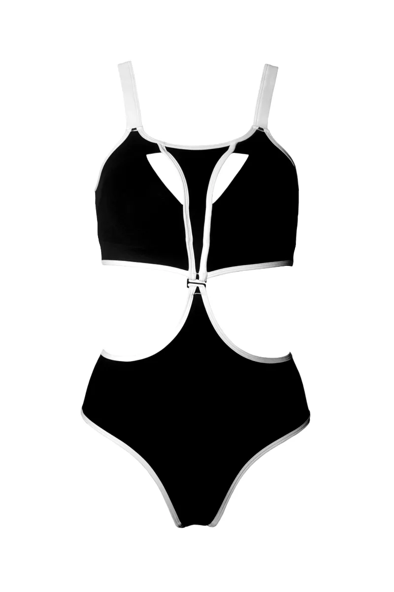 Hamade Activewear Neck Ring High Waisted Bottoms - Black/White Binding