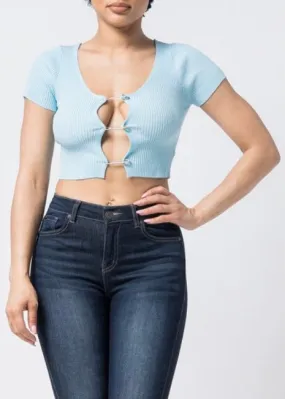 Hera Collection Safety Pin Crop Top (Light Blue) 22451-O