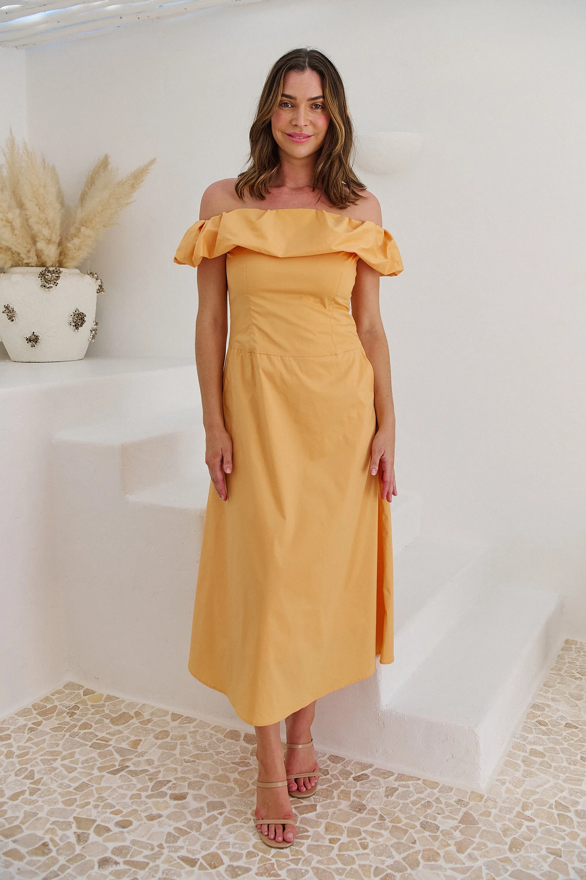 Kaede Peach Off Shoulder Maxi Dress