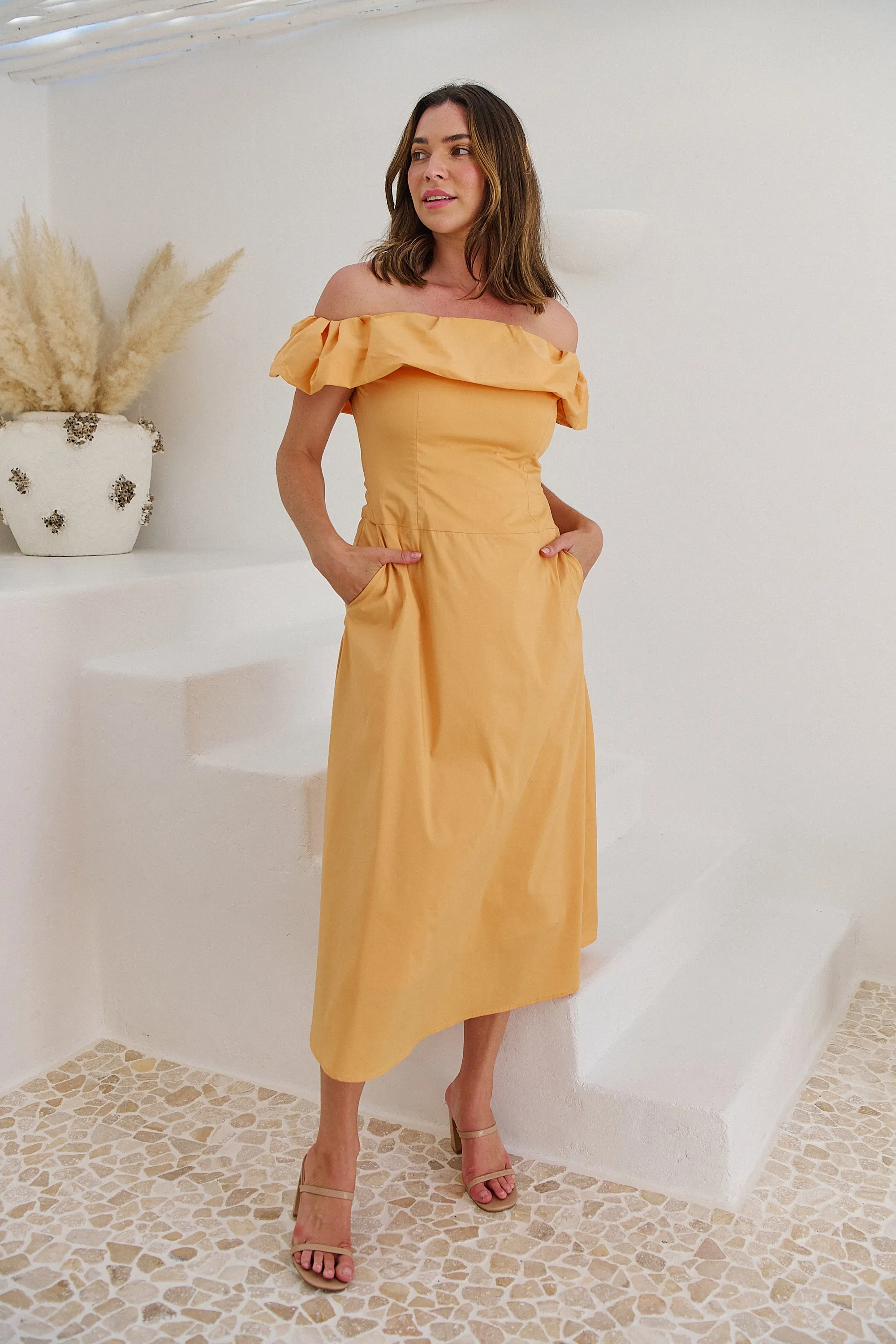 Kaede Peach Off Shoulder Maxi Dress