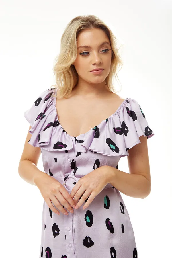 Liquorish Belted Midi Dress With Off Shoulder Sleeves