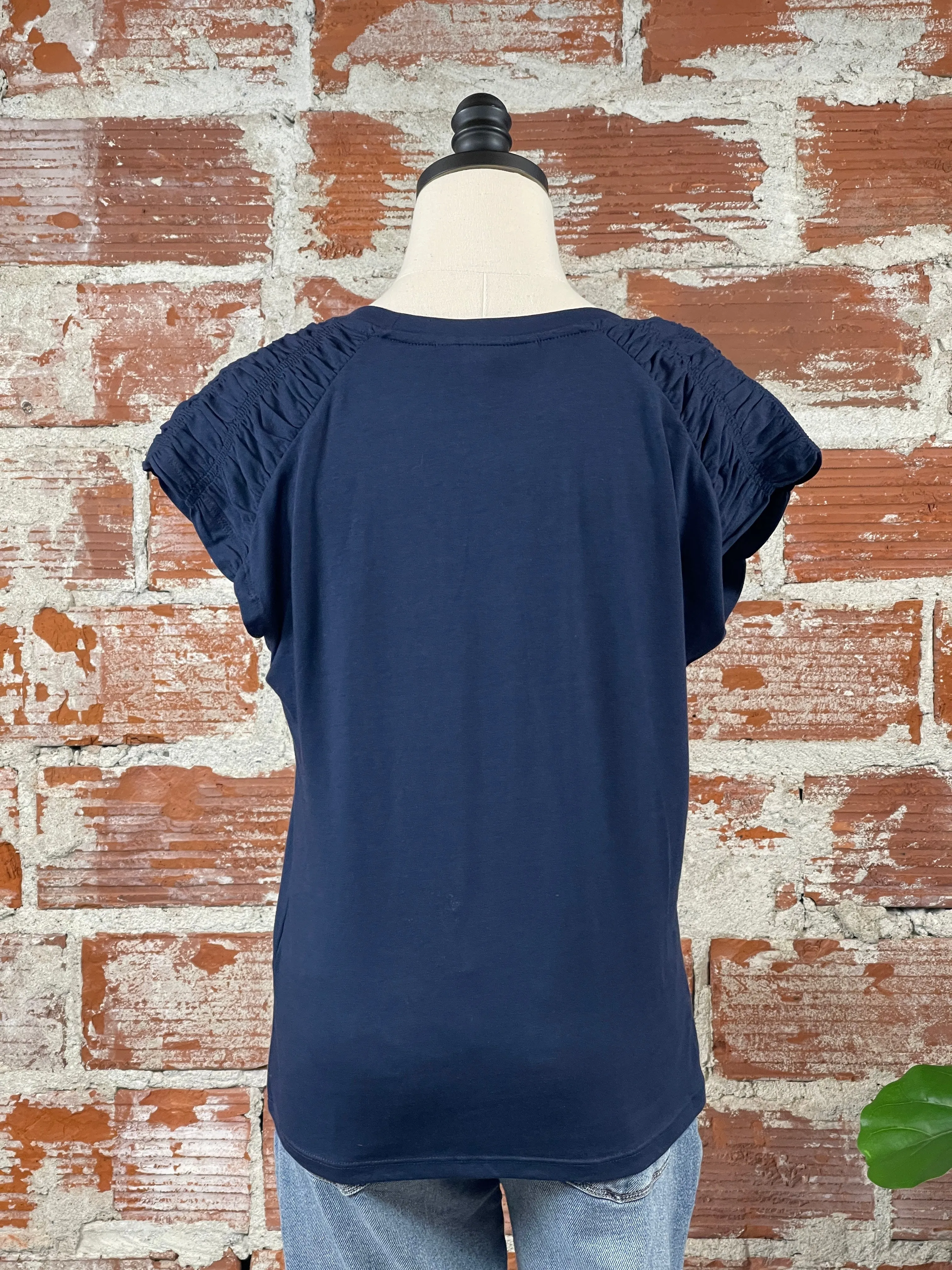 Liverpool Jersey Top with Ruched Shoulder in Dark Navy