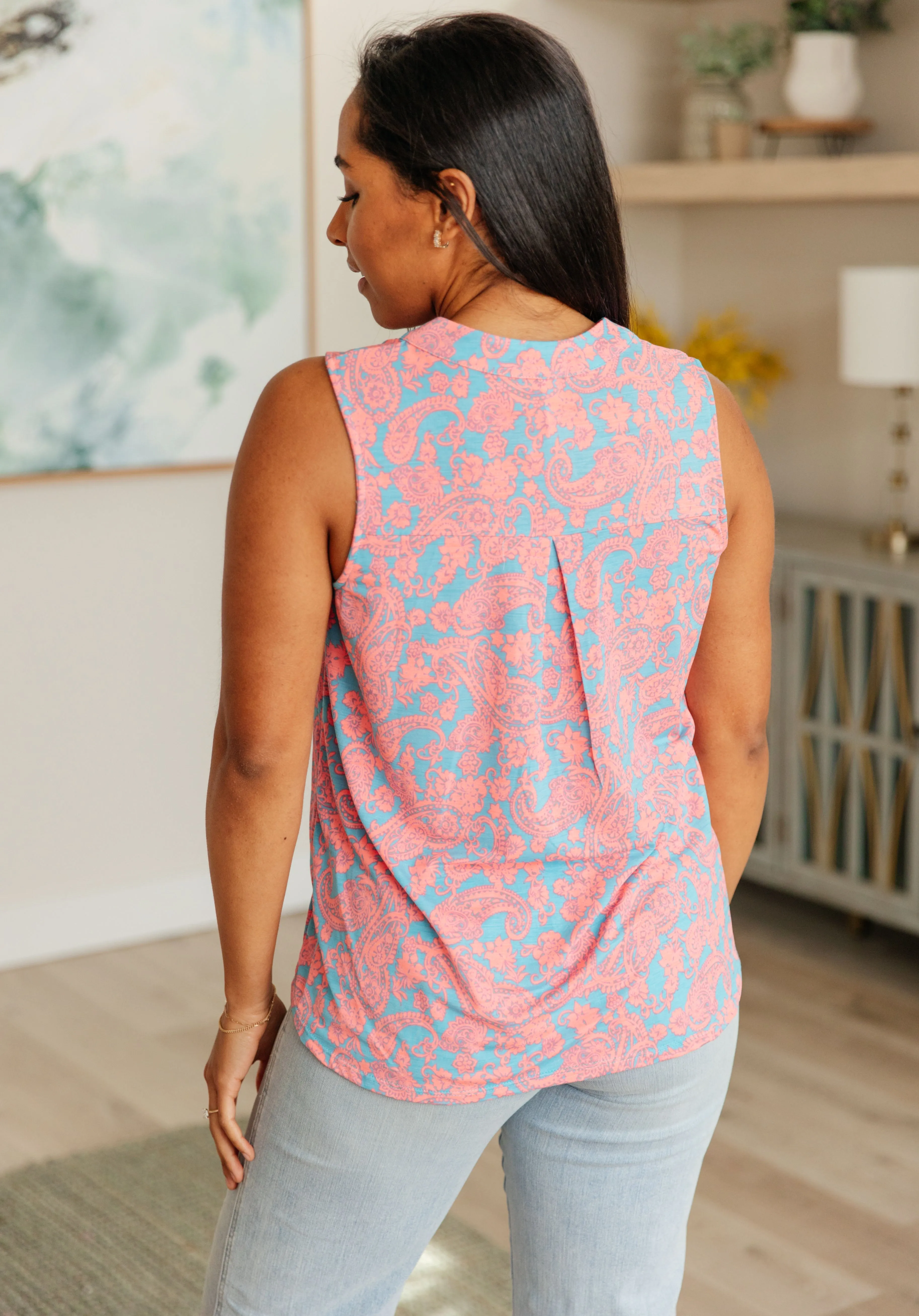 Lizzy Tank Top in Blue and Apricot Paisley - 4/26