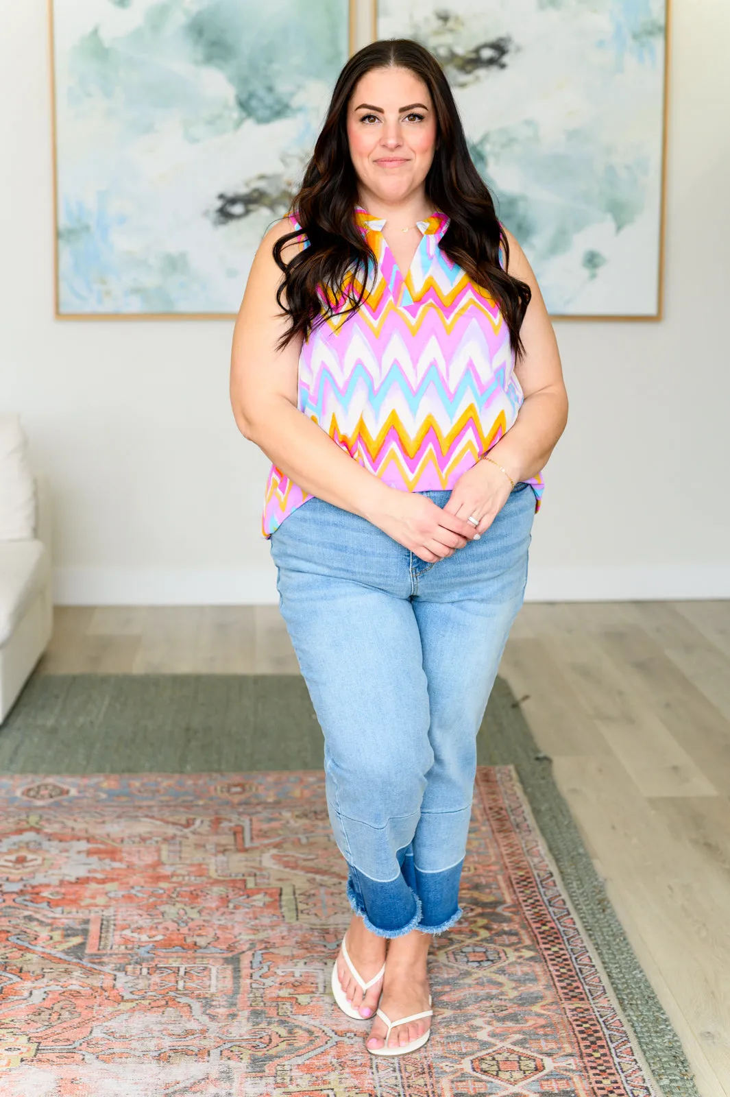 Lizzy Tank Top in Orange Multi Chevron