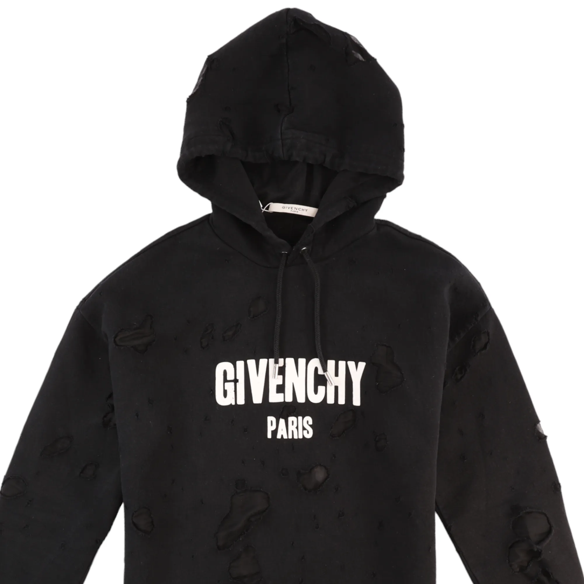 Men's Distressed Logo Hoodie Black Size XS