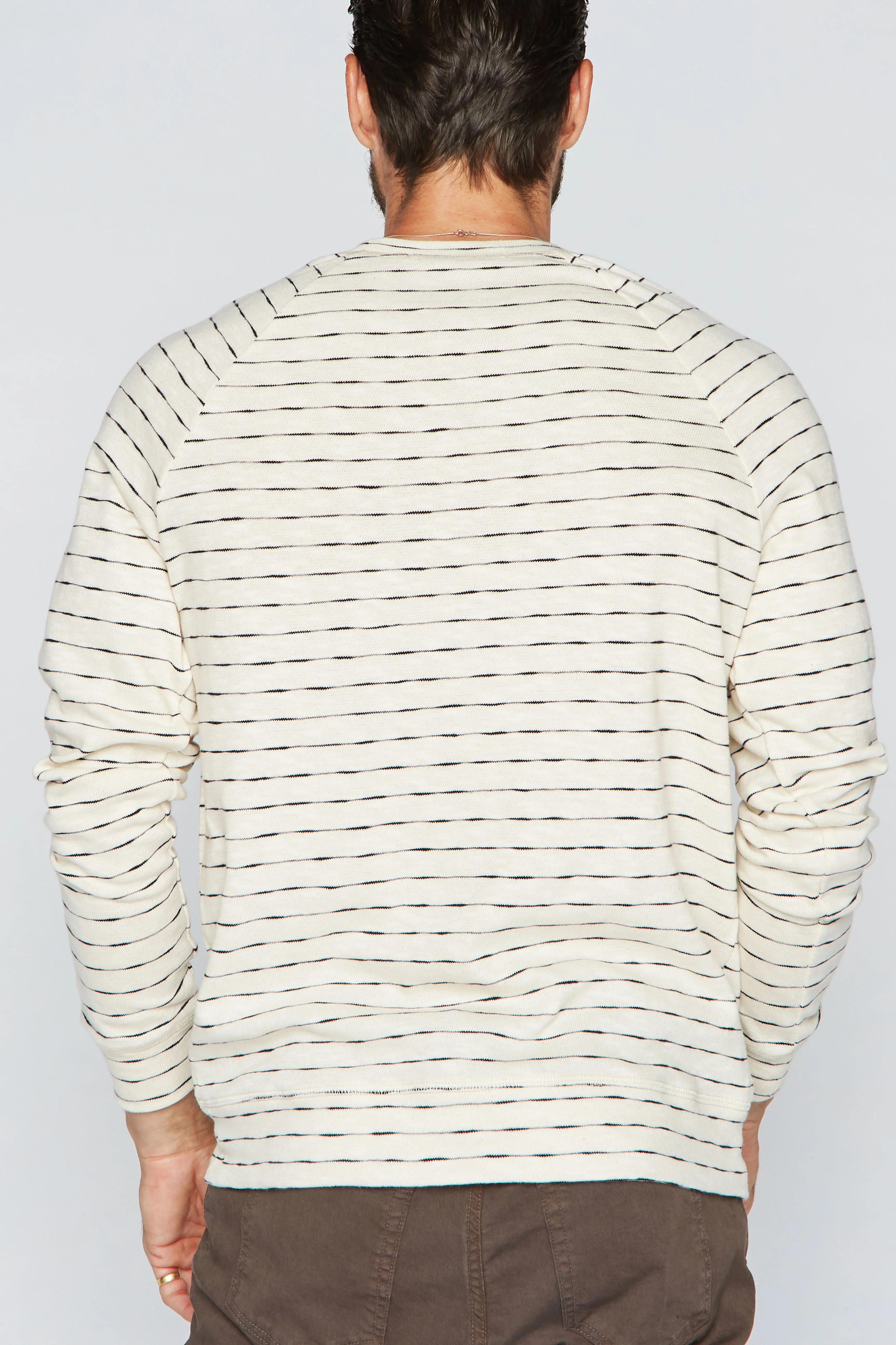 Men's Hacci Slub Pullover Sweater - Black/Ivory Stripe