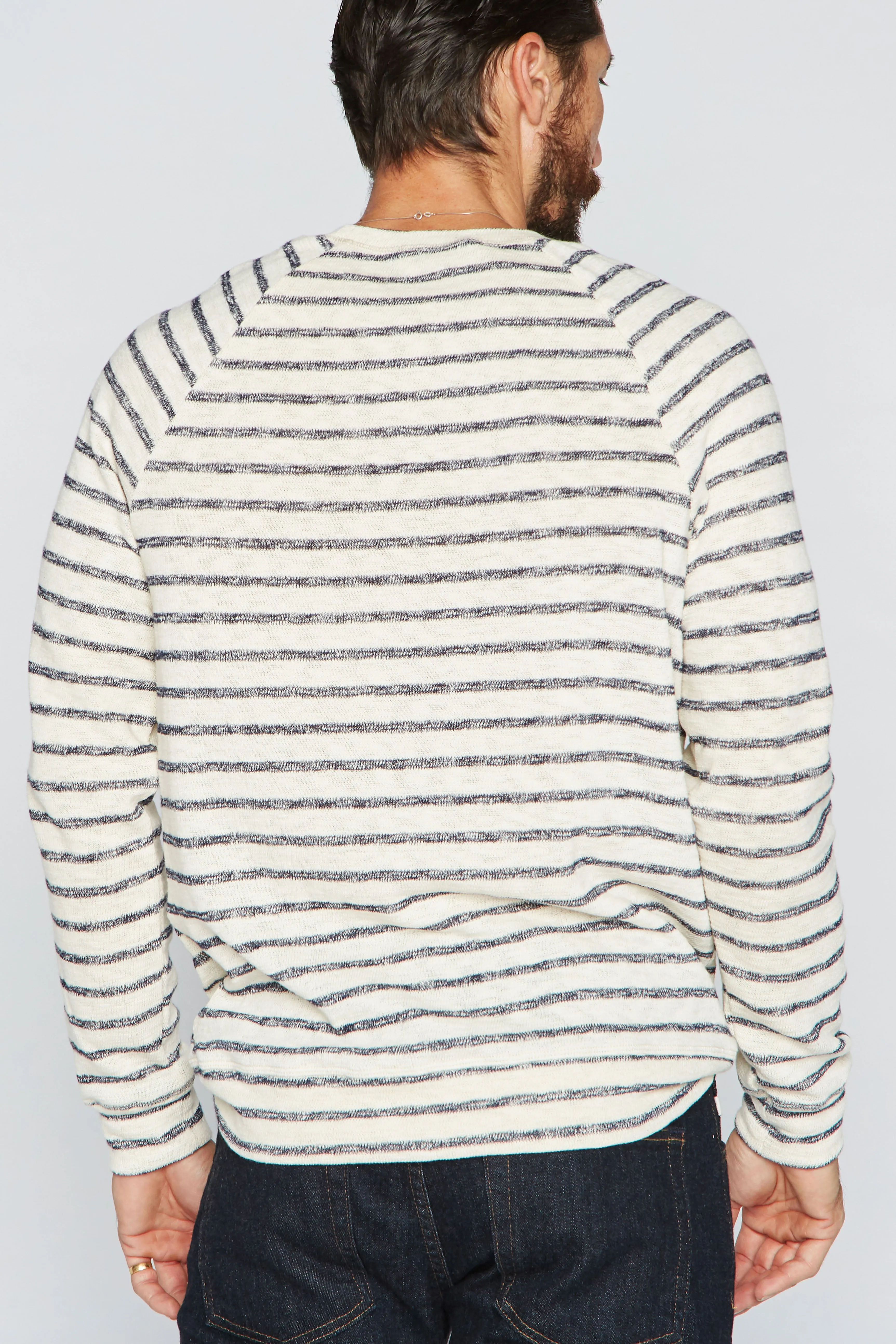 Men's Slub Jersey Pullover Sweater - Navy/Cream Stripe