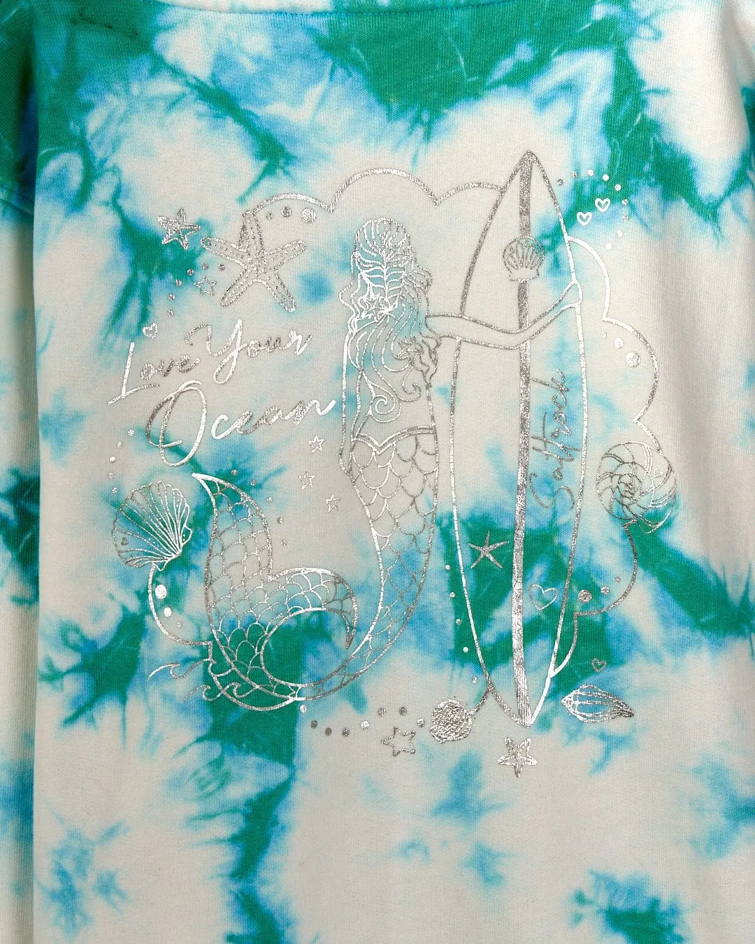 Mermaid Surf - Kids Tie Dye Pop Hoodie - Turquoise/White