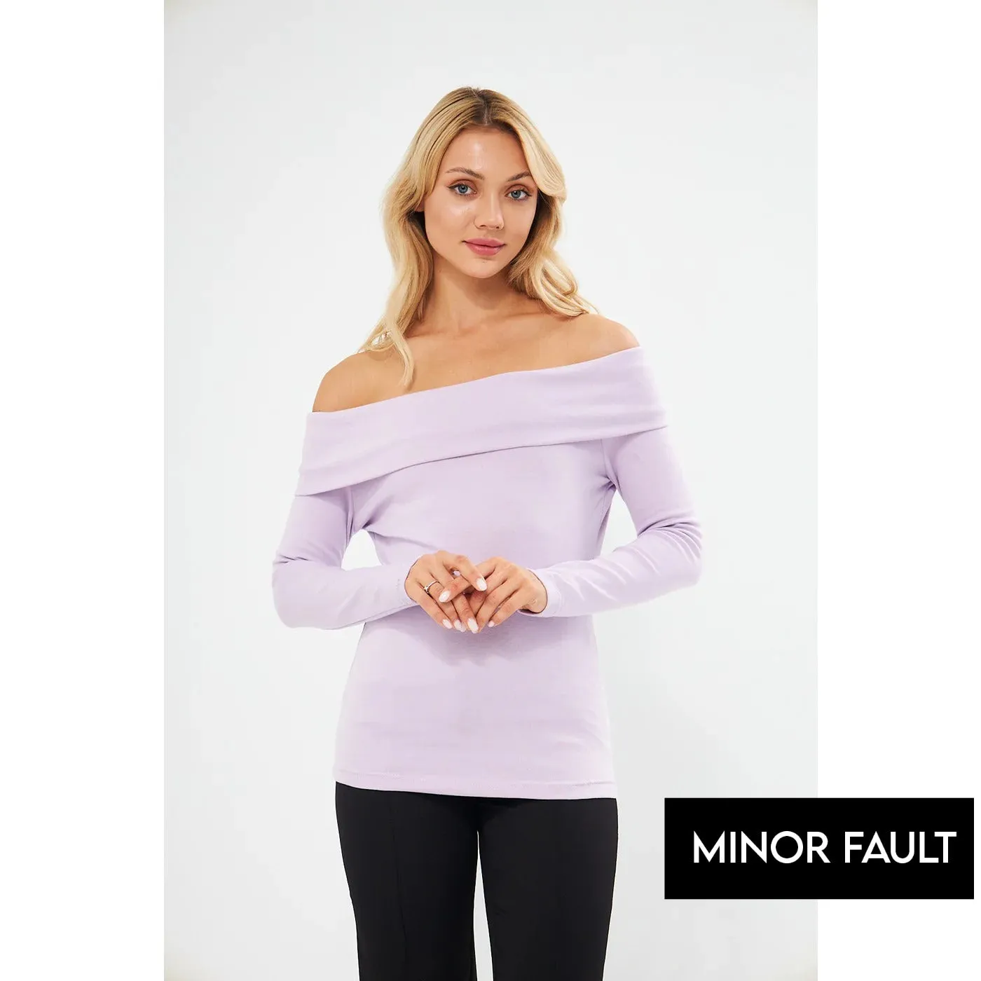 (Minor Fault) Lilac Rib Off-Shoulder Top