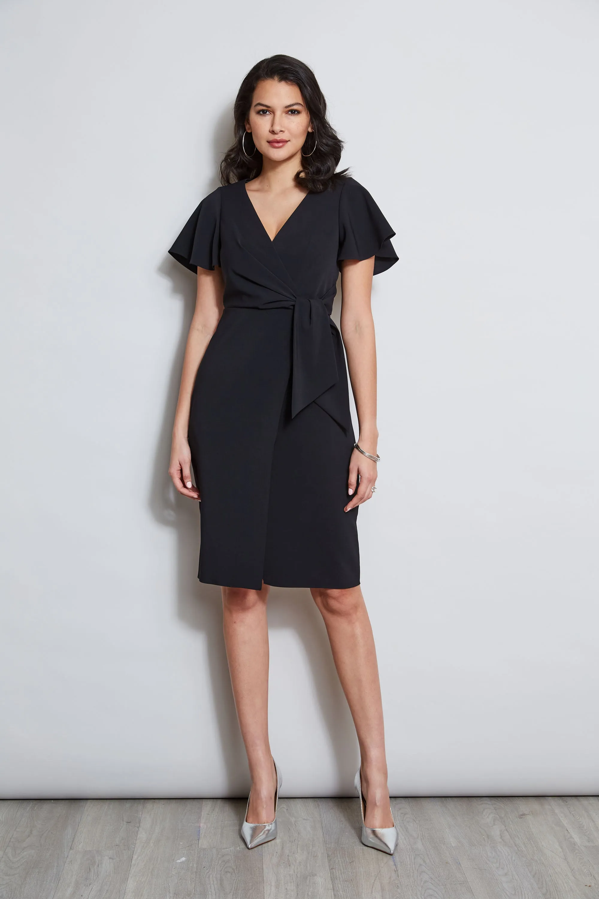 Mock Wrap Flutter Sleeve Dress